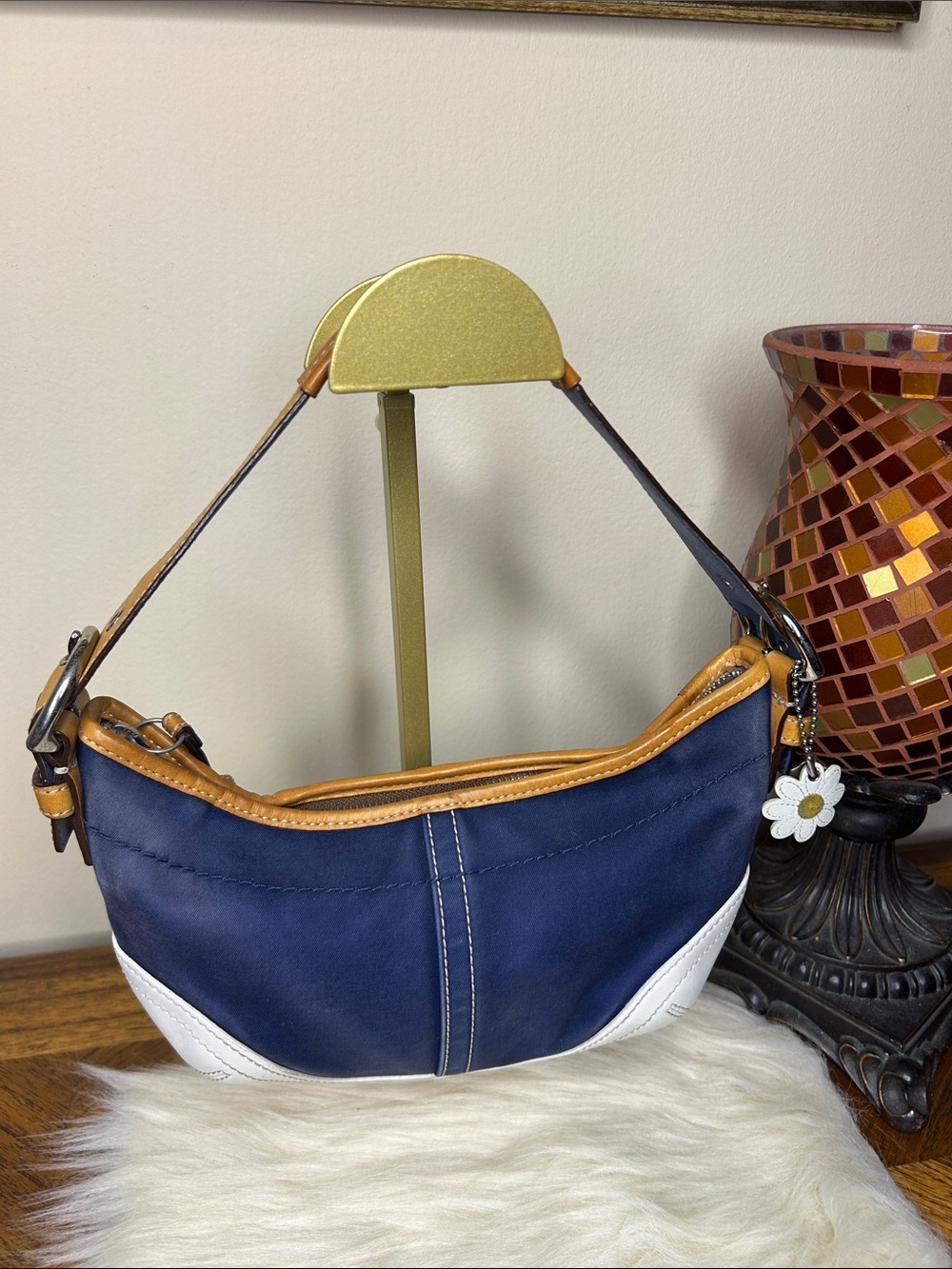 2003 Coach SoHo Hobo Shoulder Bag with Tan Trim and Daisy Charm